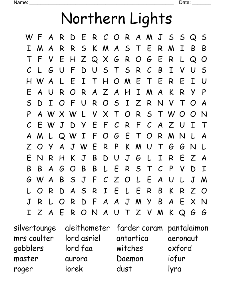 Northern Lights Word Search WordMint