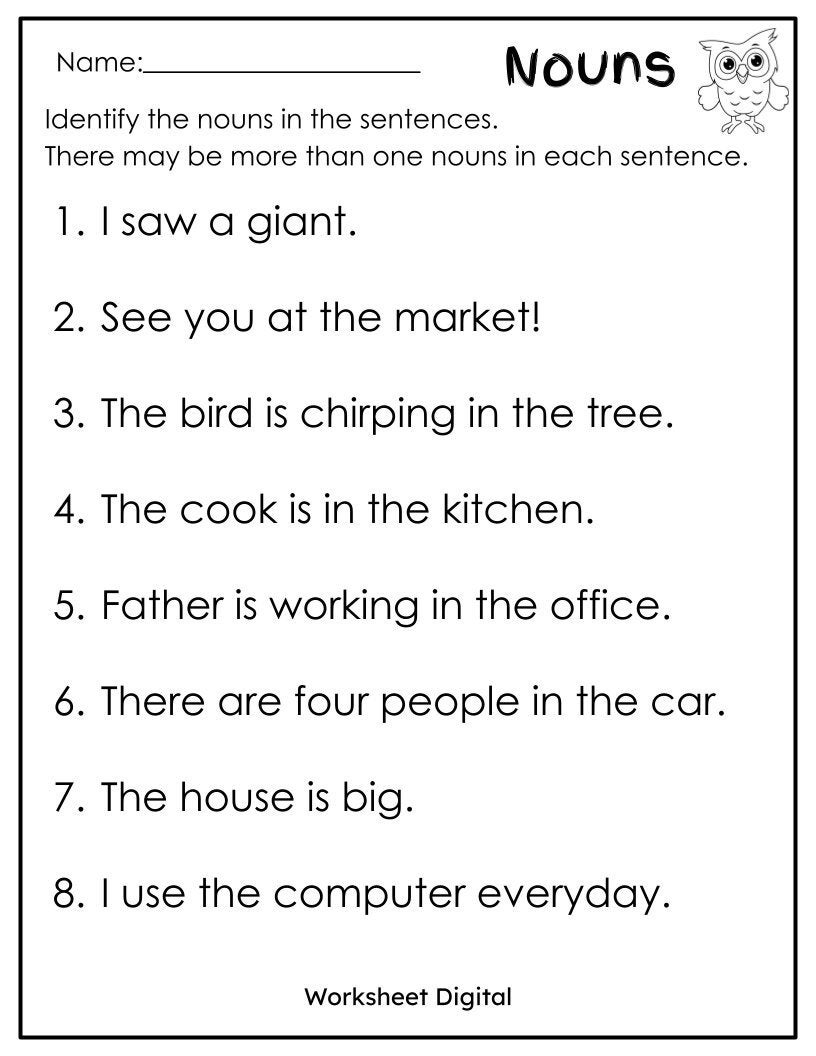 Circle The Nouns In A Sentence Free Worksheet
