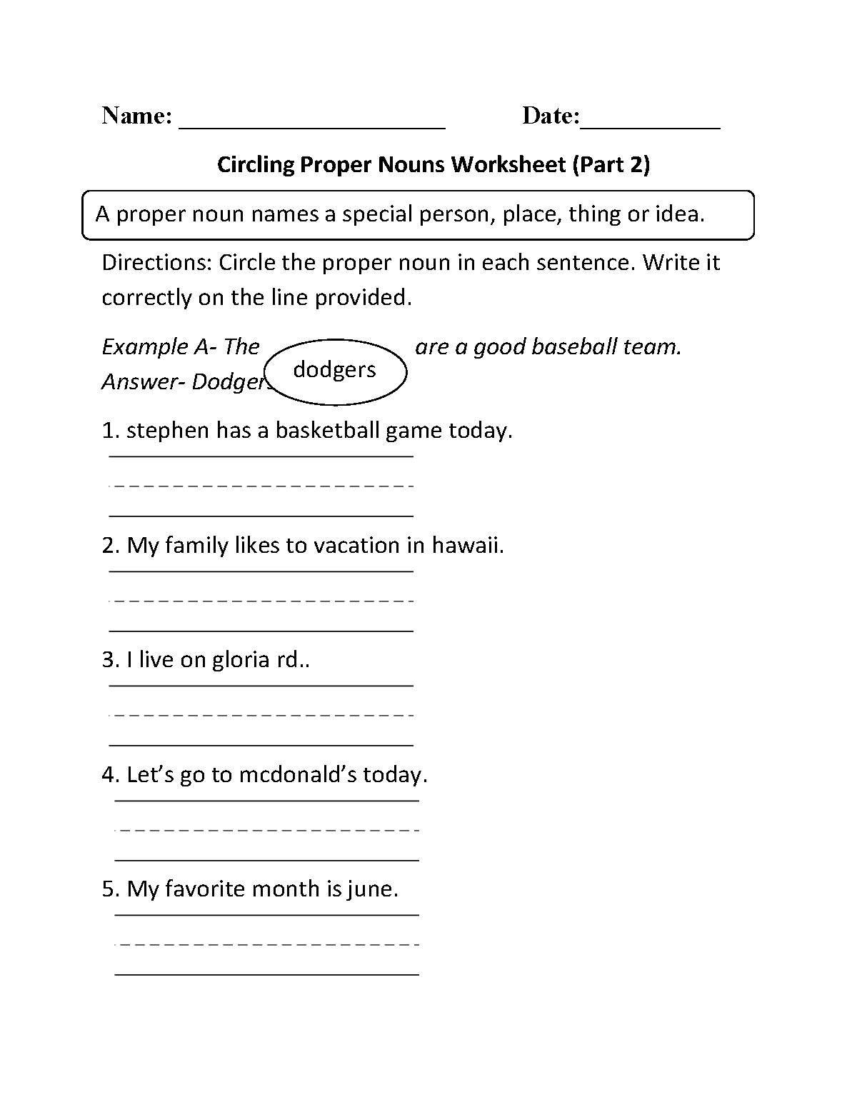 Nouns Worksheets Proper And Common Nouns Worksheets