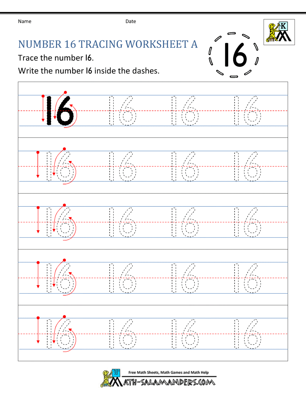 Number 16 Worksheets For Preschool