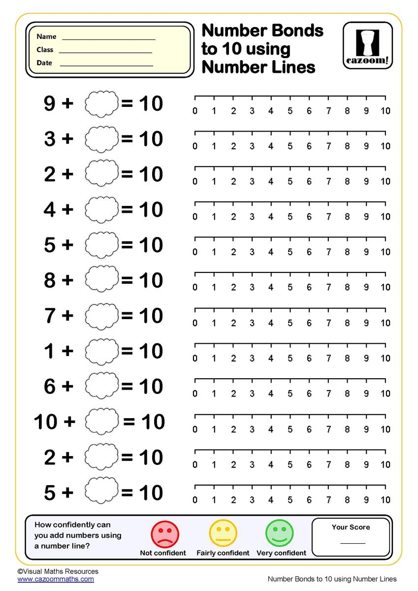 Number Bonds To 10 With Number Lines Worksheet PDF Printable Addition Worksheets Number Bonds To 10 With Number Lines Worksheet PDF Printable Addition Worksheets