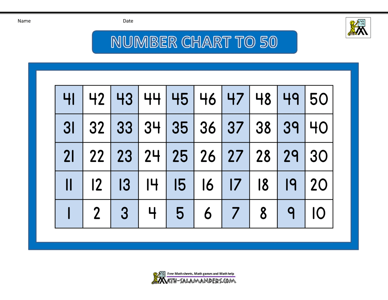 Number Chart To 50