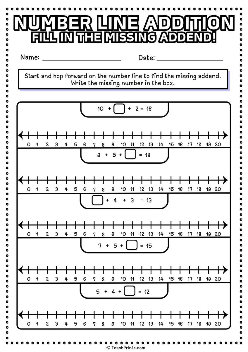 Number Line Addition Worksheets Free Teach Prints 1st Grade Number Lines Missing Addend Sum Under 20 Worksheets For Free ArgoPrep
