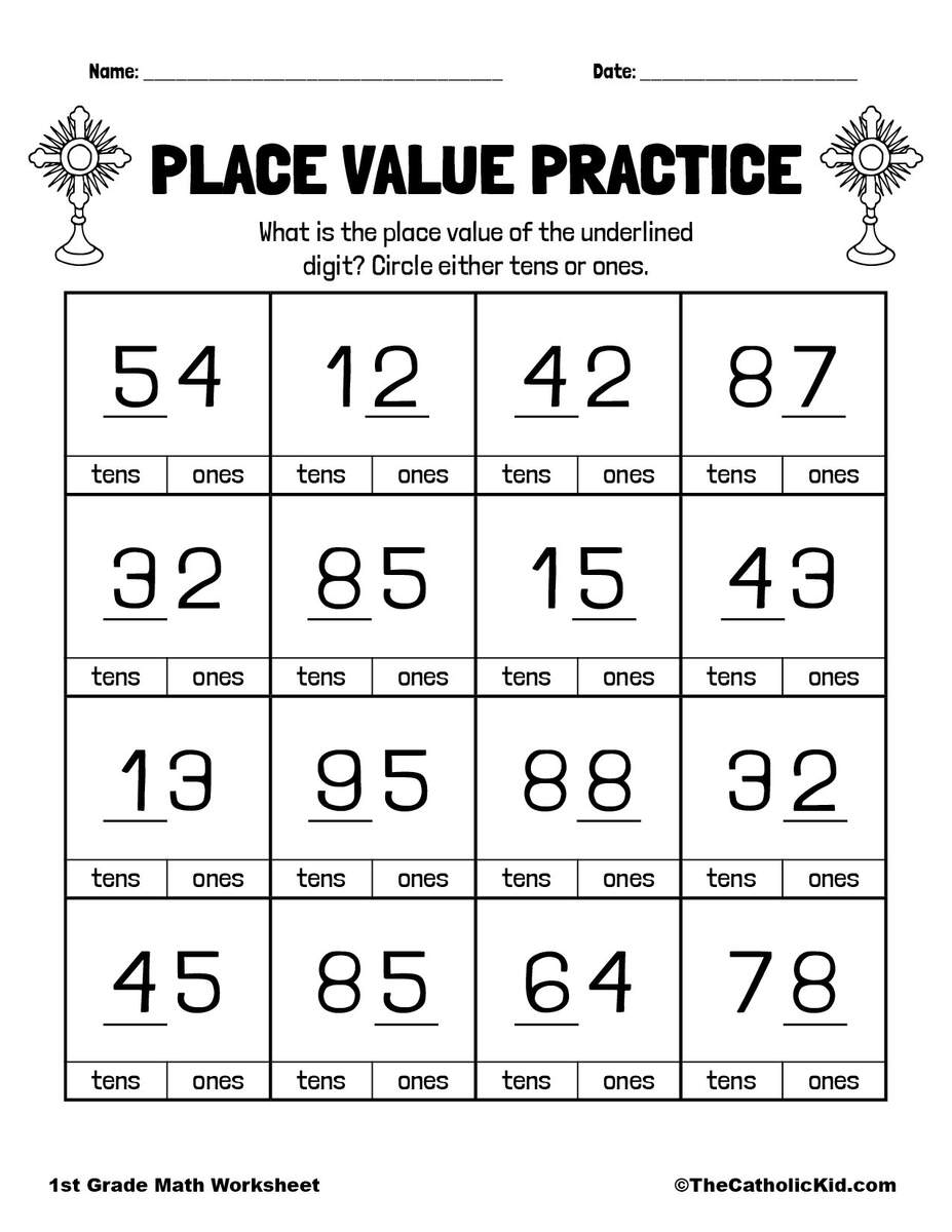 Number Place Values 1st Grade Math Worksheet Catholic TheCatholicKid Number Place Values 1st Grade Math Worksheet Catholic TheCatholicKid