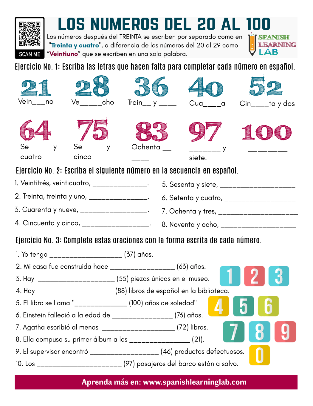 Numbers In Spanish From 20 To 100 PDF Worksheet Spanish Learning Lab Numbers Worksheet Numbers 1 100 KS3 Spanish Teaching Resource Teachit
