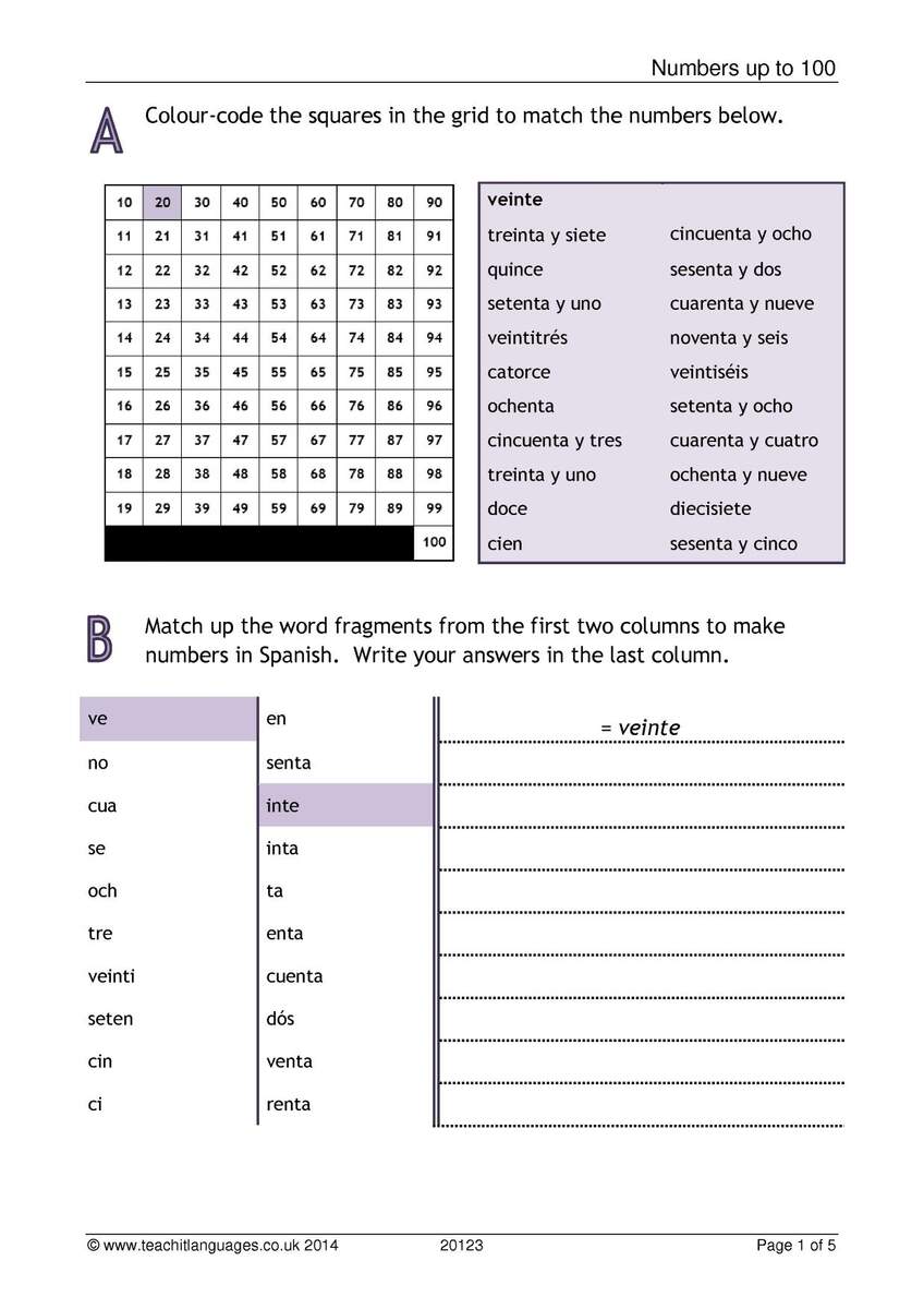 Numbers In Spanish Worksheets And How To Count 1 1000