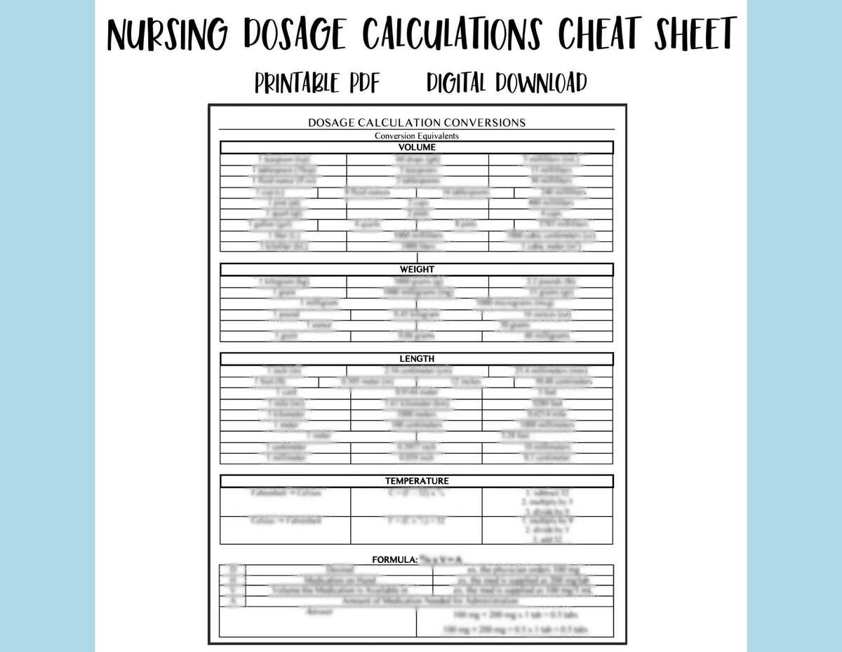 Nursing Pharmacology Cheat Sheet Dosage Calculations Conversions PDF Etsy Nursing Pharmacology Cheat Sheet Dosage Calculations Conversions PDF Etsy