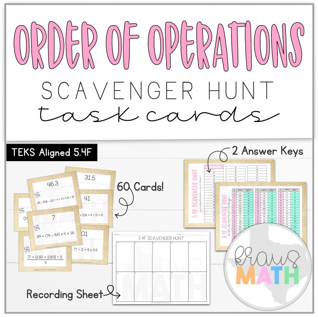 Order Of Operations Scavenger Hunt Task Cards TEKS 5 4F Kraus Math
