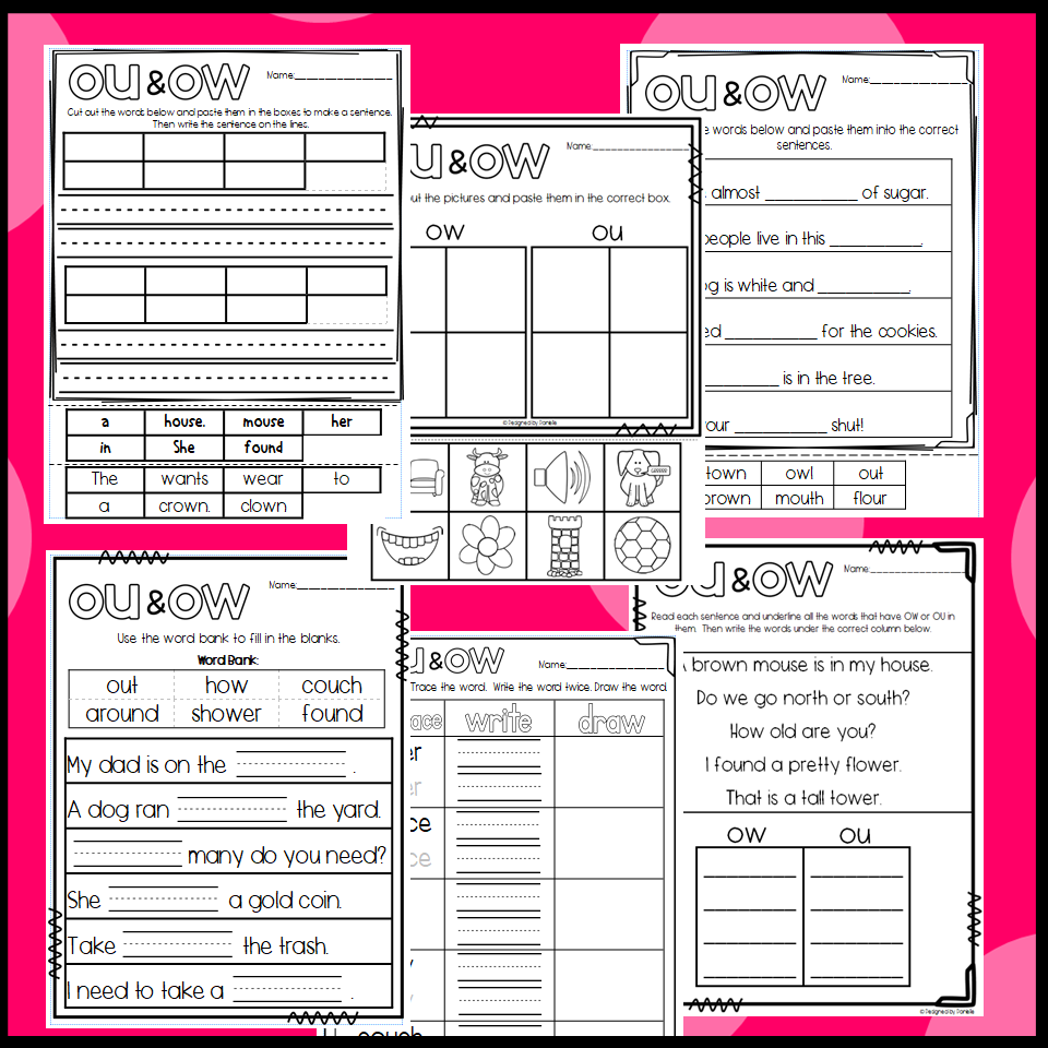 OU And OW Worksheets Cut And Paste Sorts Cloze Read And Draw And More Made By Teachers