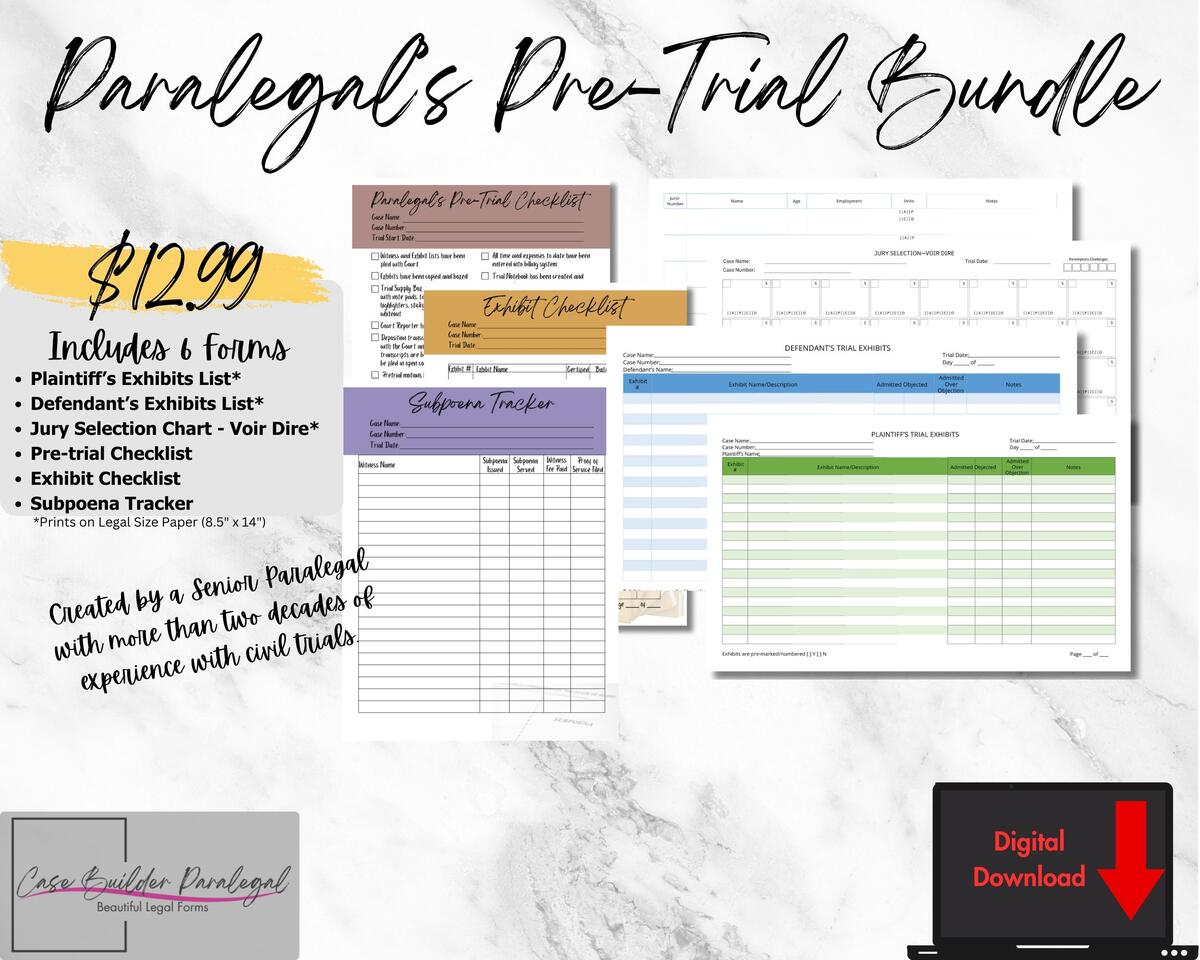 Paralegal S Pre Trial Bundle Etsy Paralegal Templates Litigation Etsy