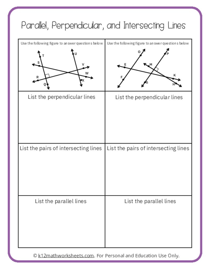 Parallel Perpendicular And Intersecting Lines Worksheets Parallel Perpendicular And Intersecting Lines Worksheets