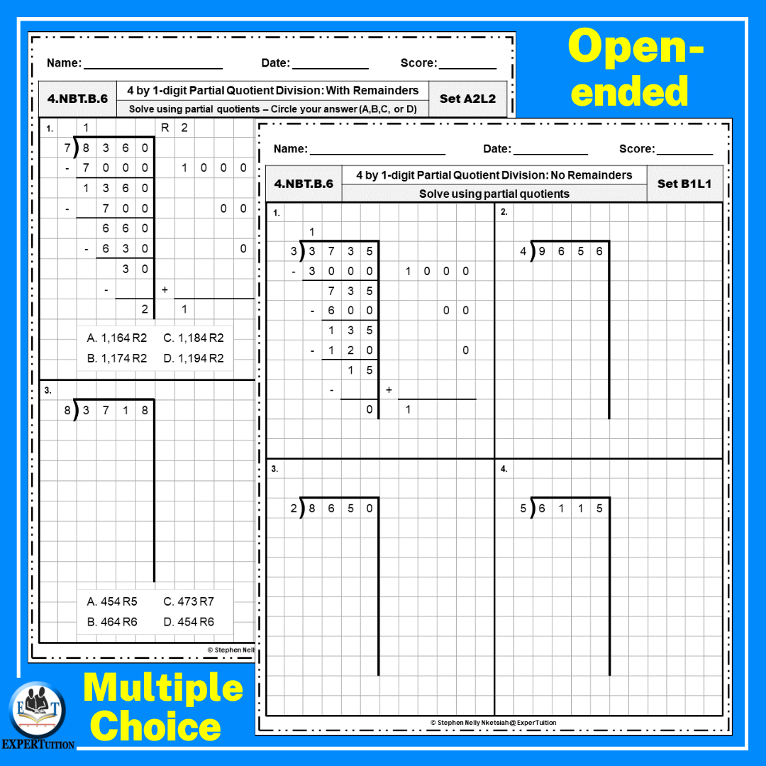 2 Digit By 1 Partial Quotients Division Grade 4 Worksheets ExperTuition