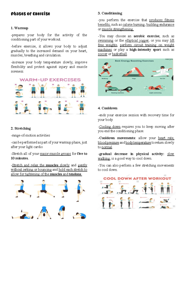 PE Lesson 4 Phases Of Exercise Warmup Conditioning Cooldown Studocu
