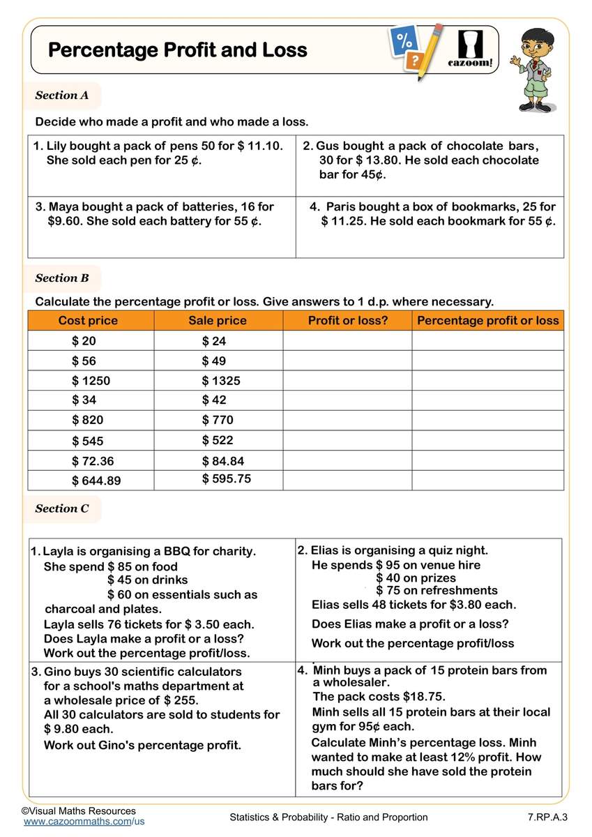 Percentage Profit And Loss Worksheet Fun And Engaging 7th Grade Statistics Probability Worksheet Cazoom Math Percentage Profit And Loss Worksheet Fun And Engaging 7th Grade Statistics Probability Worksheet Cazoom Math