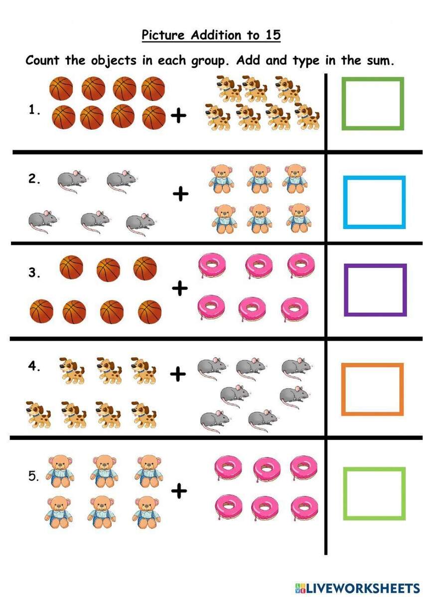 Picture Addition To 15 Worksheet Worksheets Library
