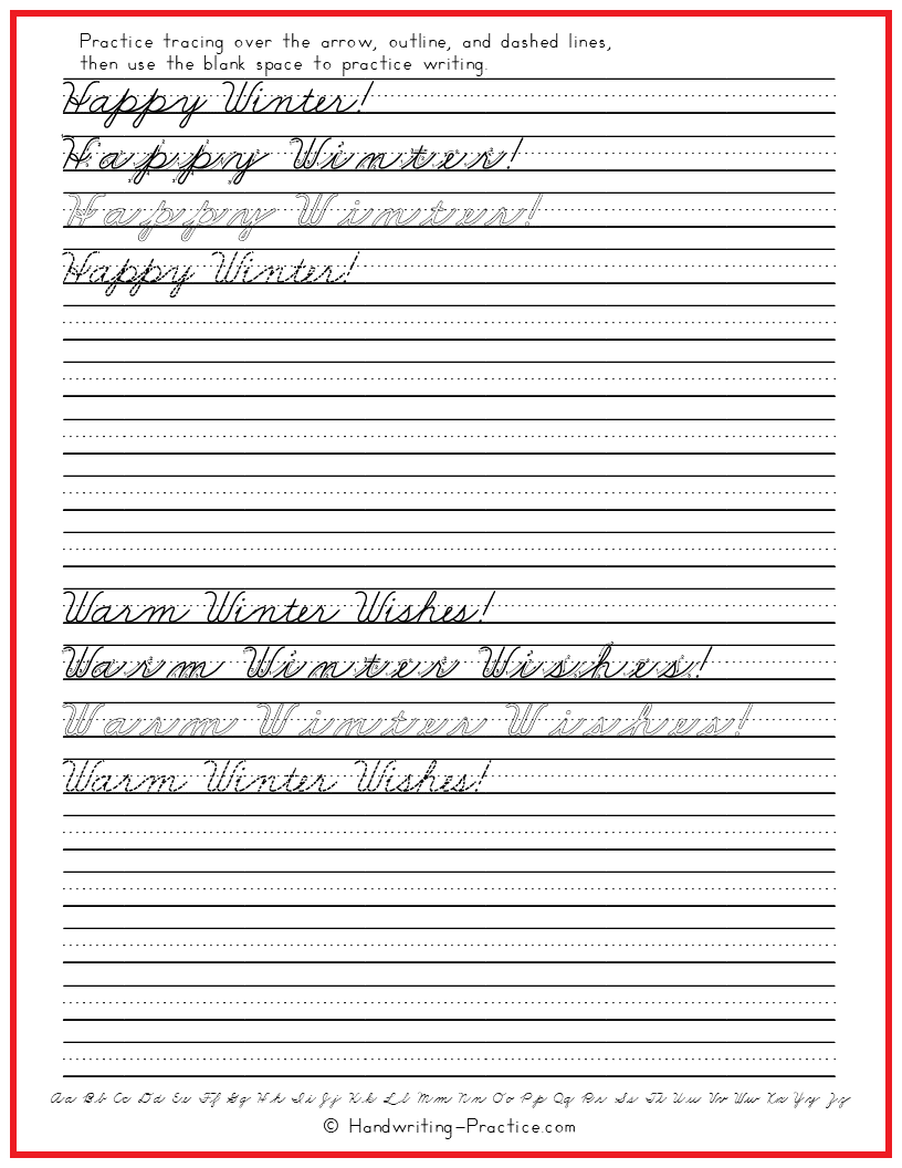 Practice Cursive Writing Happy Winter And Warm Winter Wishes Handwriting Practice