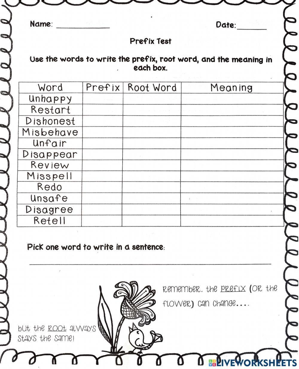 Prefixes And Suffixes Interactive Worksheet For Grade 3 Live Worksheets Library 19 Free Printable Prefix Worksheets 4th Grade Free PDF At Worksheets Library