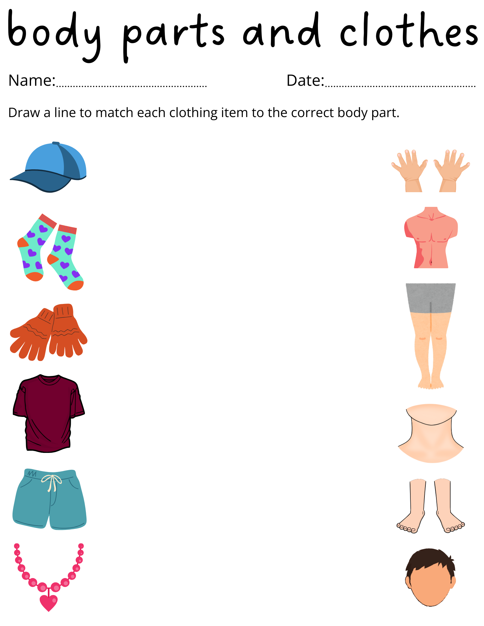 Free Printable Body Parts Game Worksheet