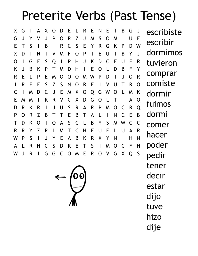 Preterite Verbs Past Tense Word Search WordMint