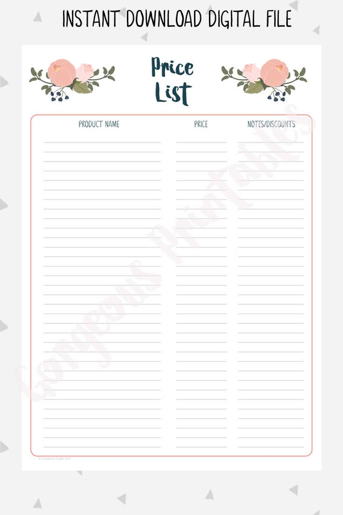 Price List Price Chart Handmade Business Printable Craft Fair Printable Craft Show Tracker Business Forms Vendor Kit PB1 Etsy UK