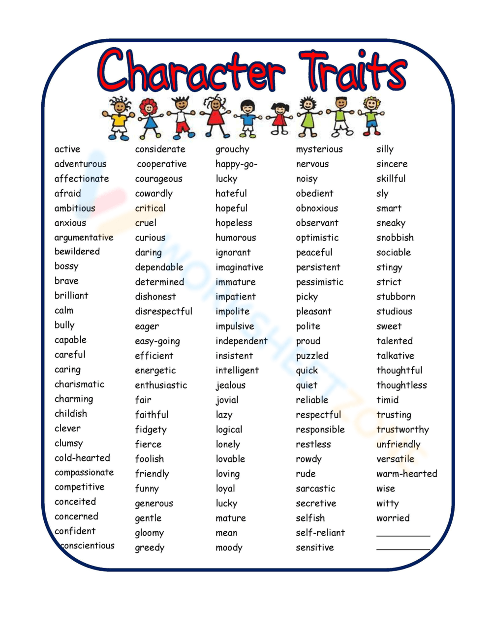 Printable 1st Grade Character Traits Worksheets Download