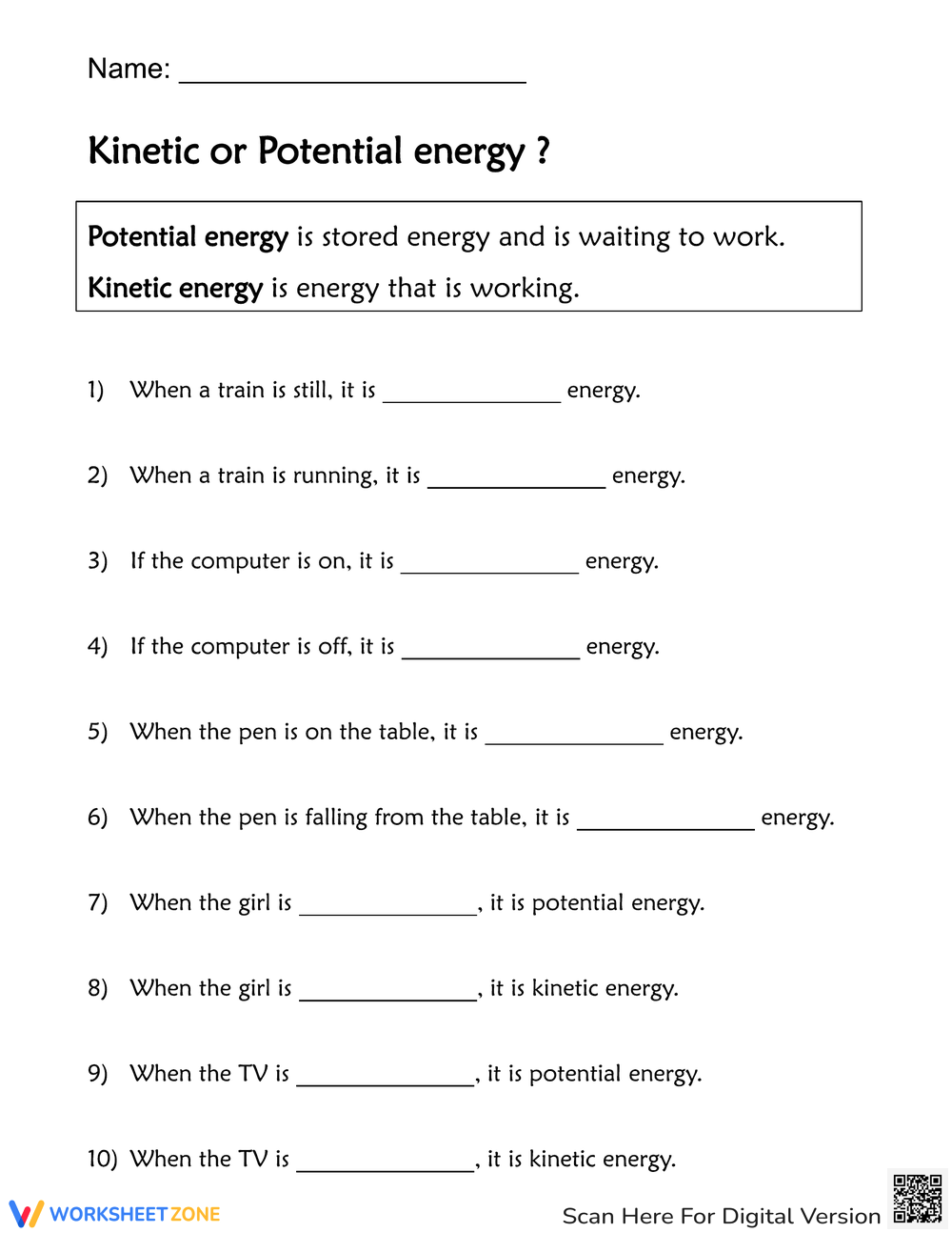 Kinetic And Potential Energy Worksheets To Boost Student Engagement Glitter In Third