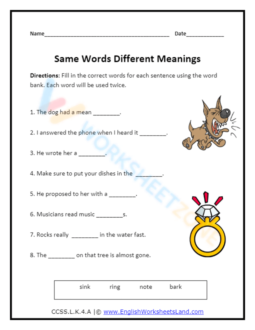 Printable 6th Grade Multiple Meaning Words Worksheets