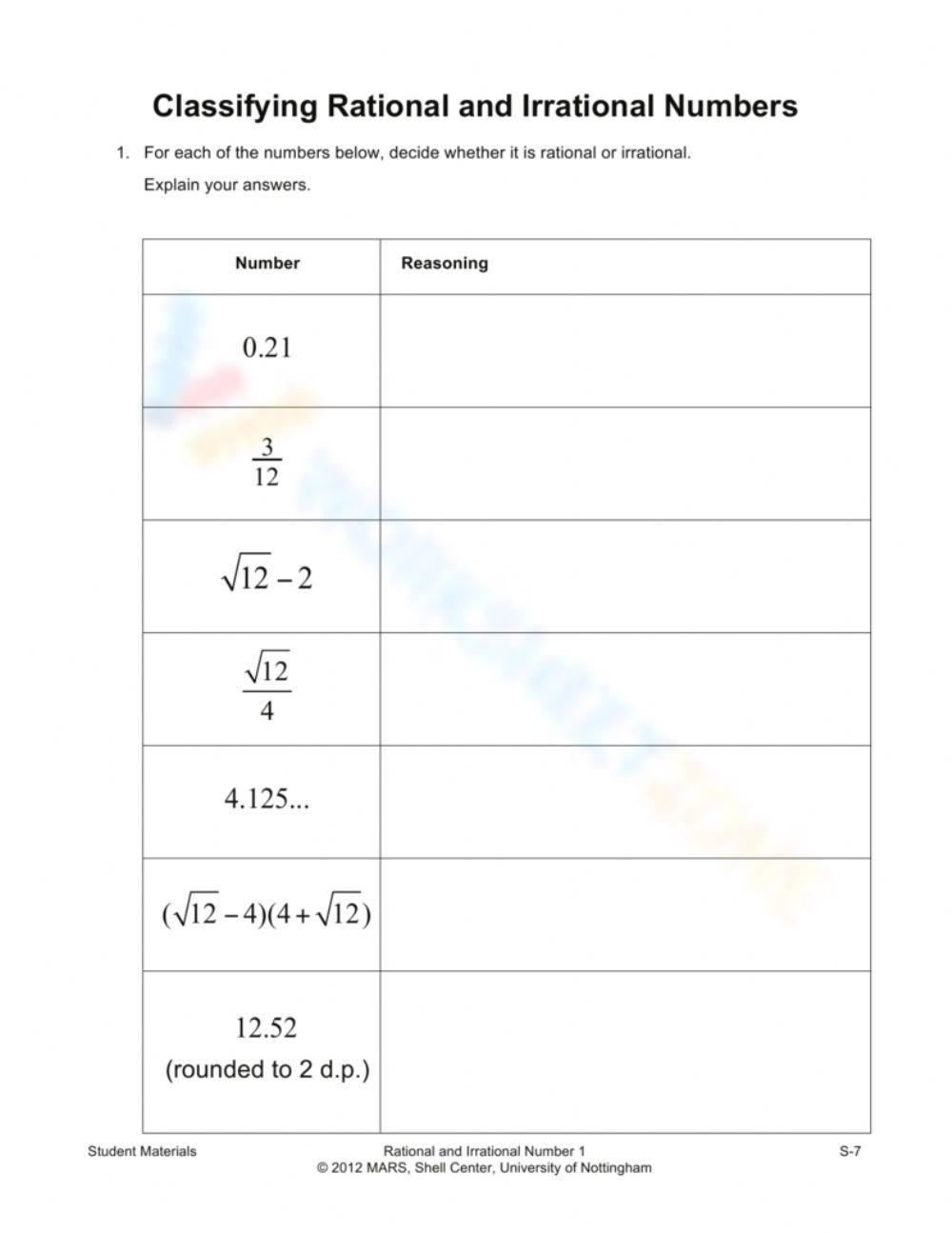 Printable 8th Grade Rational And Irrational Numbers Worksheets