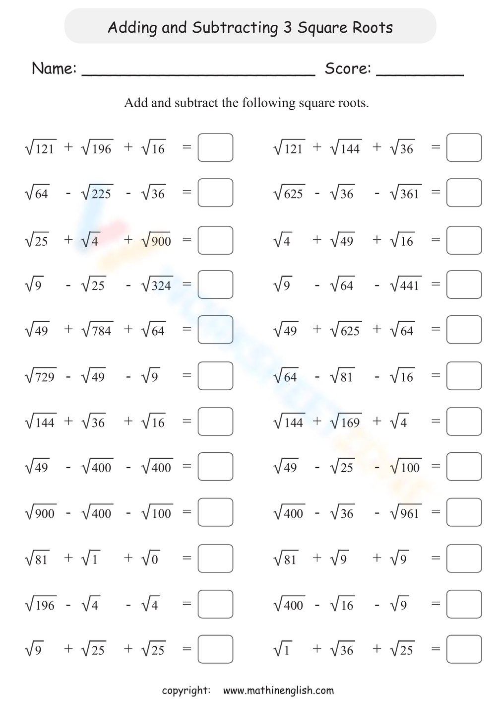 Printable 9th Grade Estimating Square Roots Worksheets Download