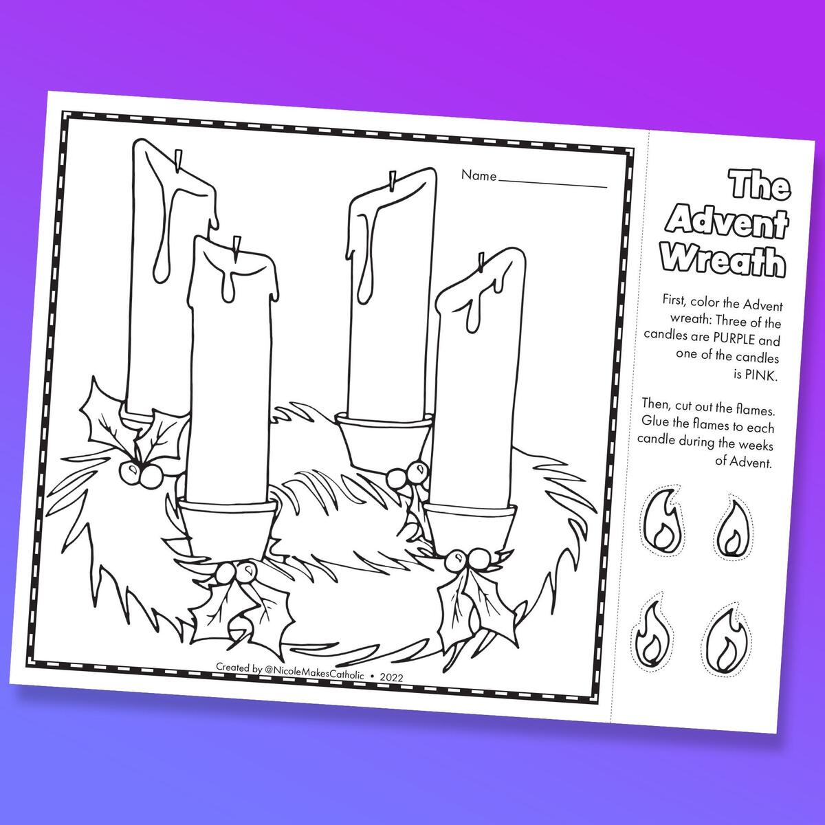 Printable Advent Wreath Paper Activity Coloring Template Digital Download Etsy
