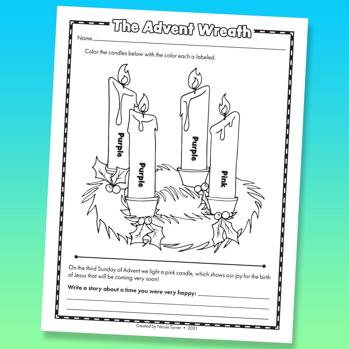 Printable Advent Wreath Paper Activity Coloring Template Digital Download Etsy