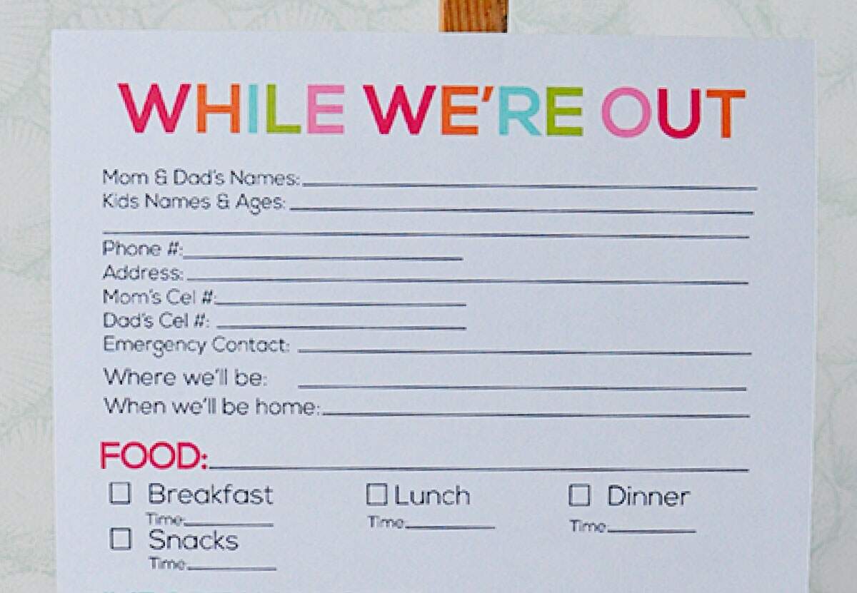 Printable Babysitter Notes