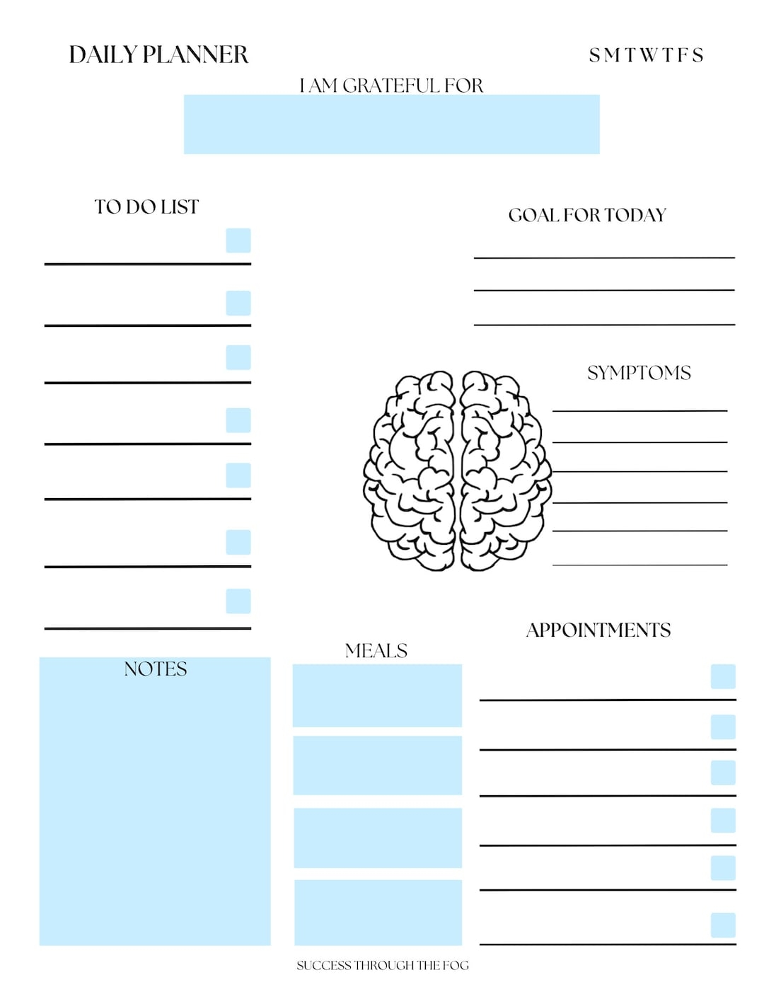 Printable Brain Injury Daily Planner Etsy