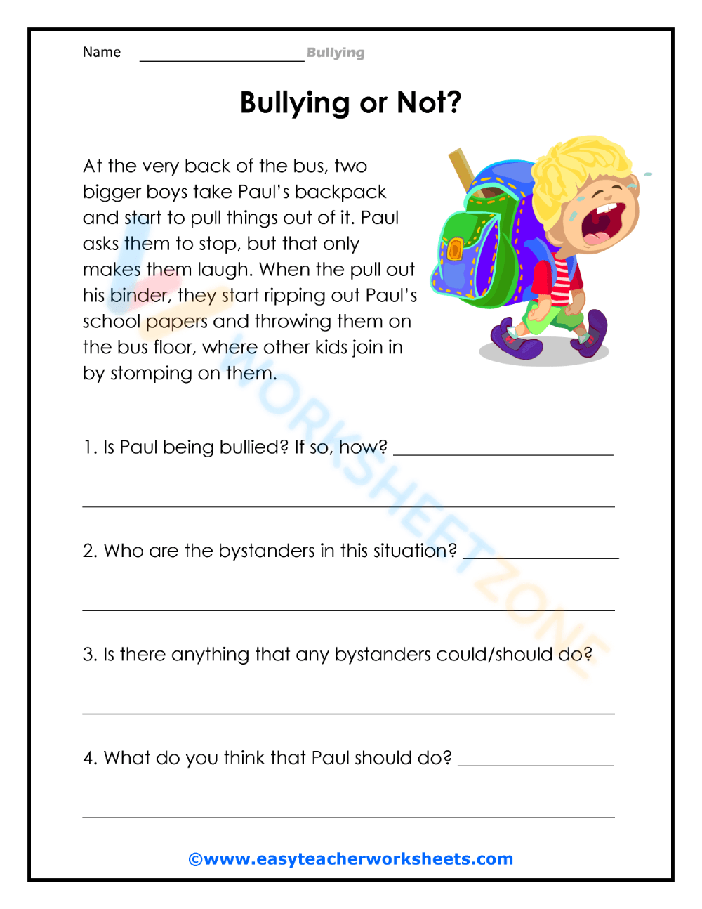 Printable Bullying Worksheets Download