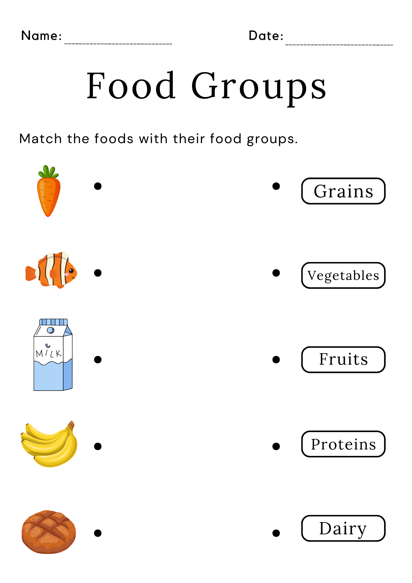 Printable Food Groups Matching Food Worksheet For Kindergarten Made By Teachers
