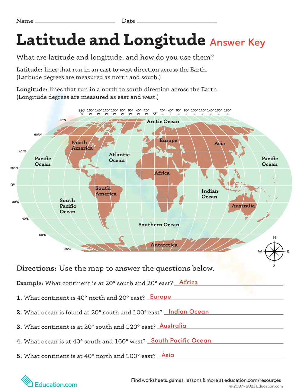 Printable Latitude And Longitude Worksheets