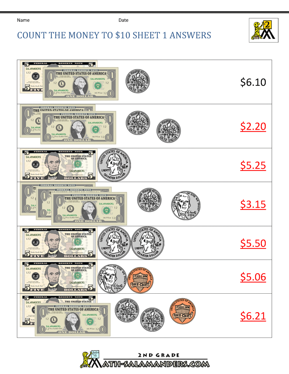 Printable Money Worksheets To 10 Printable Money Worksheets To 10