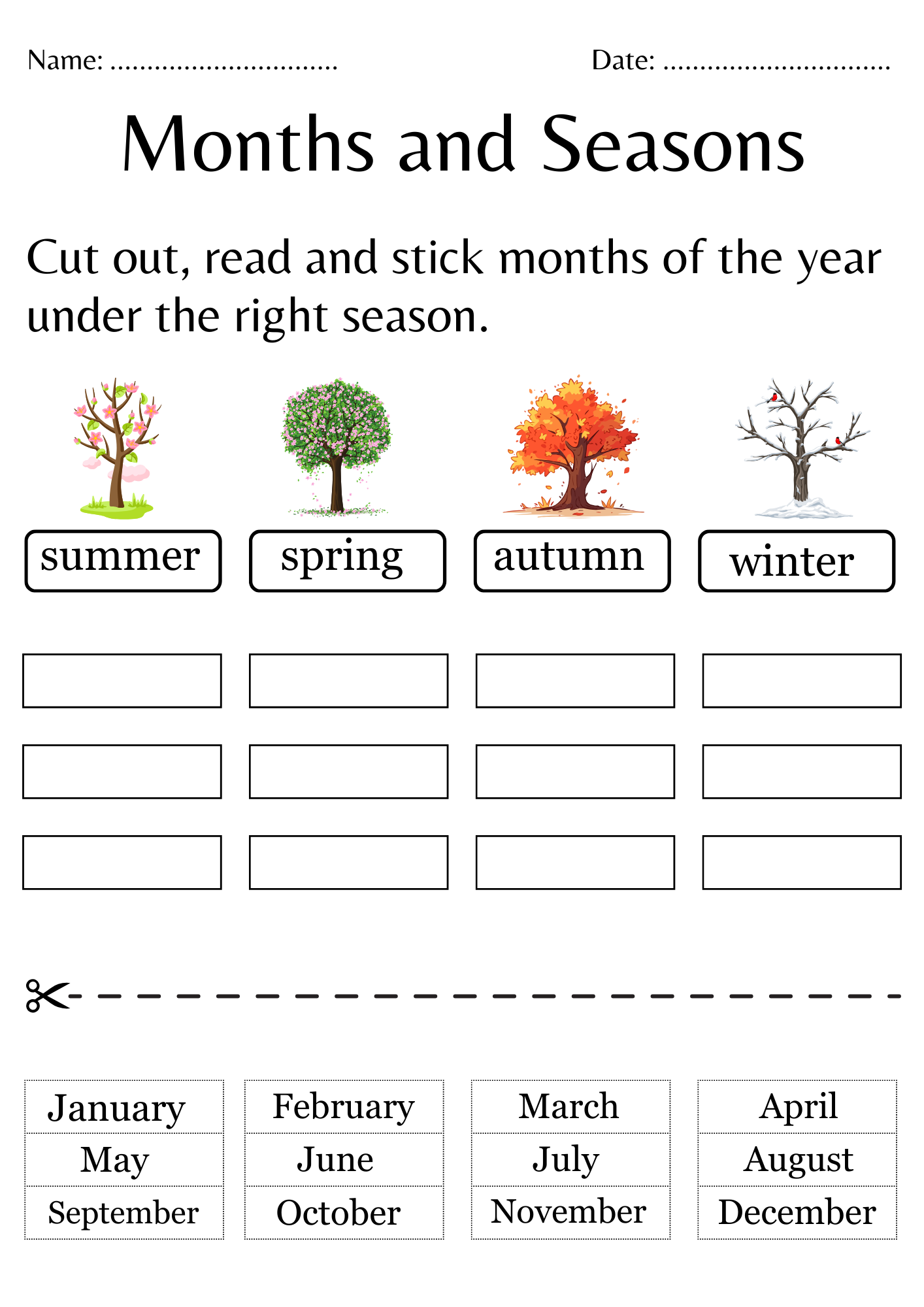 Printable Months And Seasons Worksheets For Kindergarten Made By Teachers Months Seasons Matching Worksheet For Kindergarten Kidpid