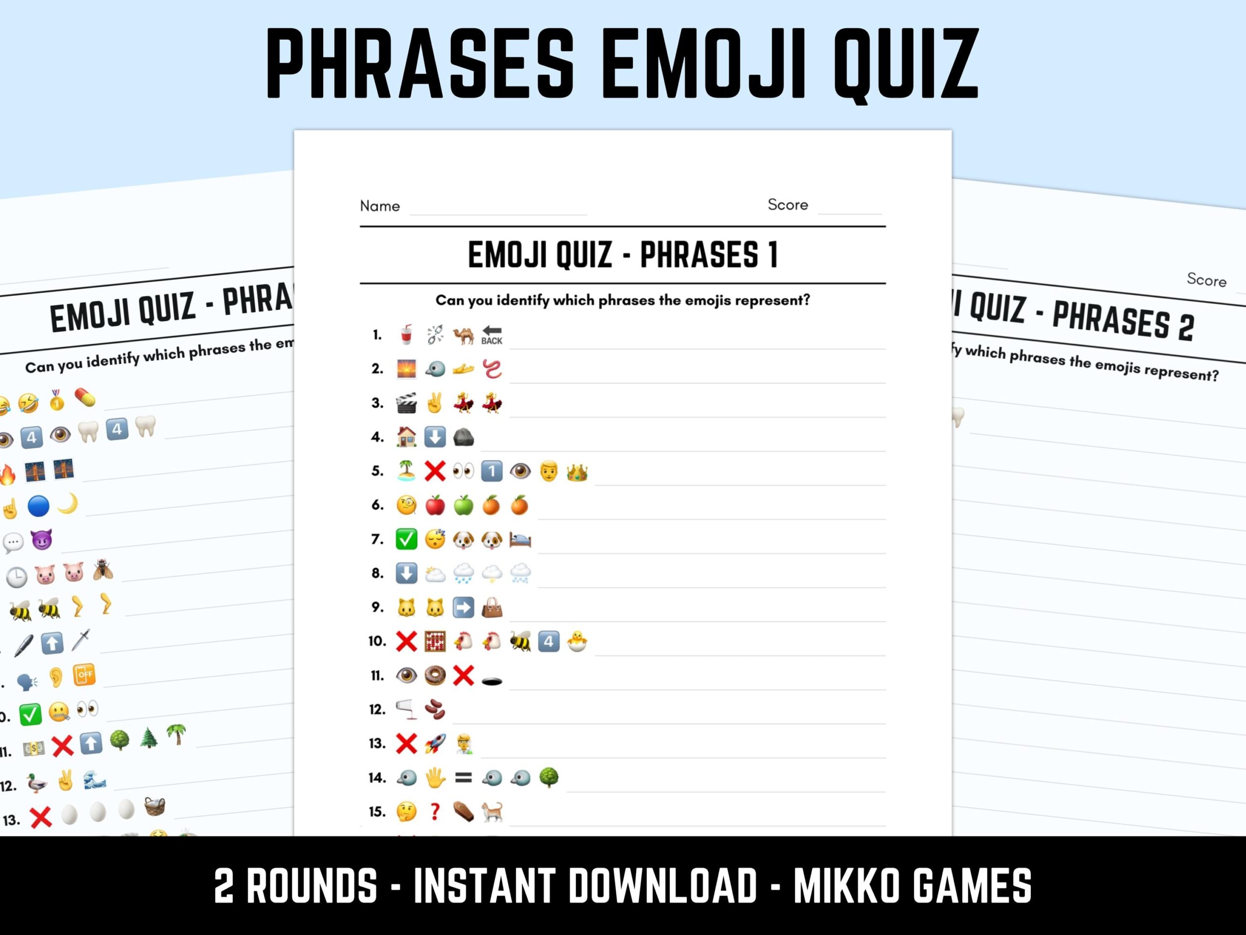 Printable Phrases Emoji Quiz With Answers Emoji Pictionary Sheets Downloadable Pub Quiz Sheets Picture Round PDF Fun Idioms Quiz Etsy Australia