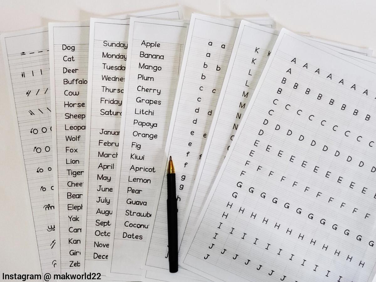 Printable Print Handwriting Sheets Handwritten Scan Copies Essential Shapes Stroke Practices Upper Lowercase Letters Number Words Writing 12 Pages Size A4 Download Link In The Comments R PenmanshipPorn