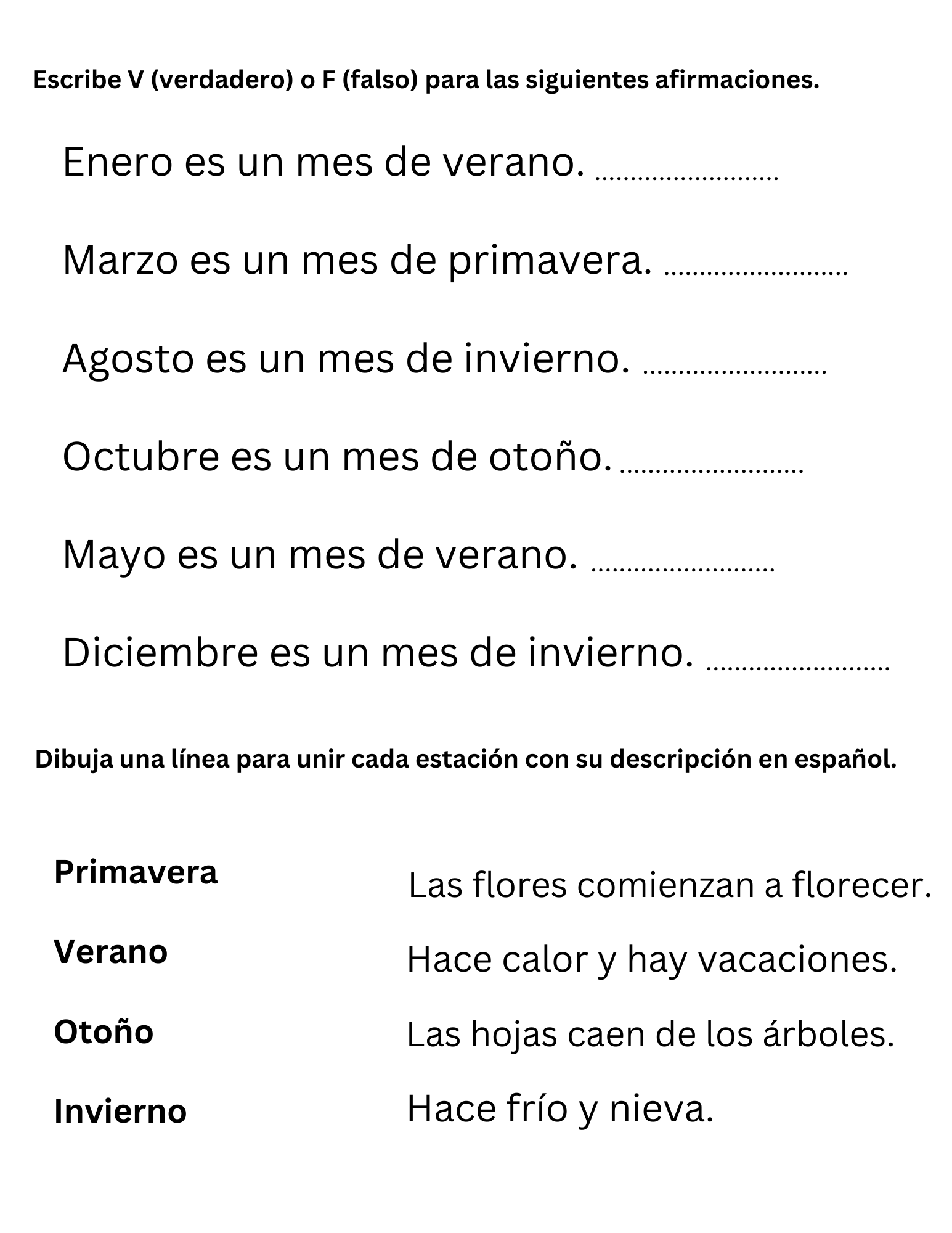 Printable Spanish Months And Seasons Worksheet Meses Y Estaciones Del A O Made By Teachers