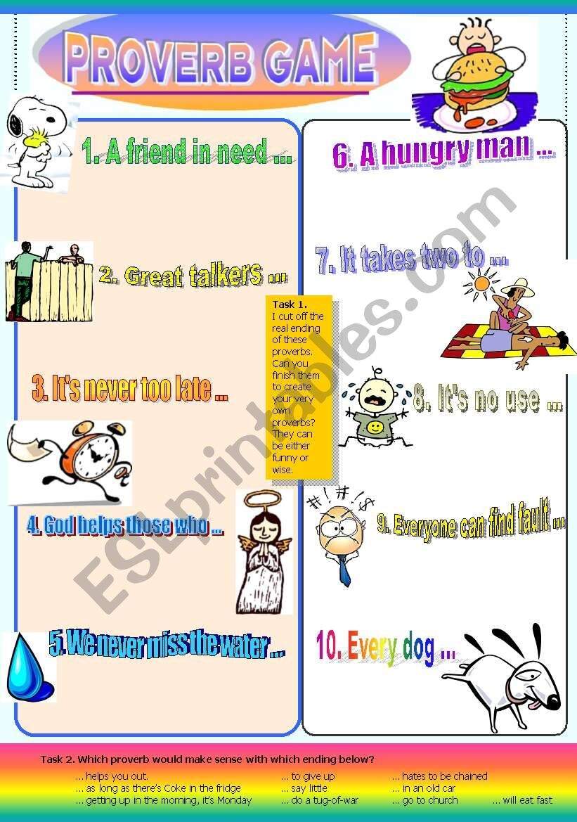 Proverbs I Part 1 2 Warm Up Finish The Proverbs Your Way ESL Worksheet By Kisdobos