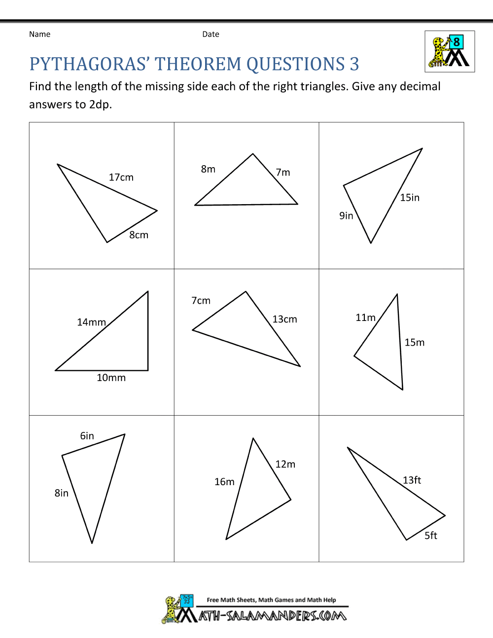 Pythagoras Theorem Questions