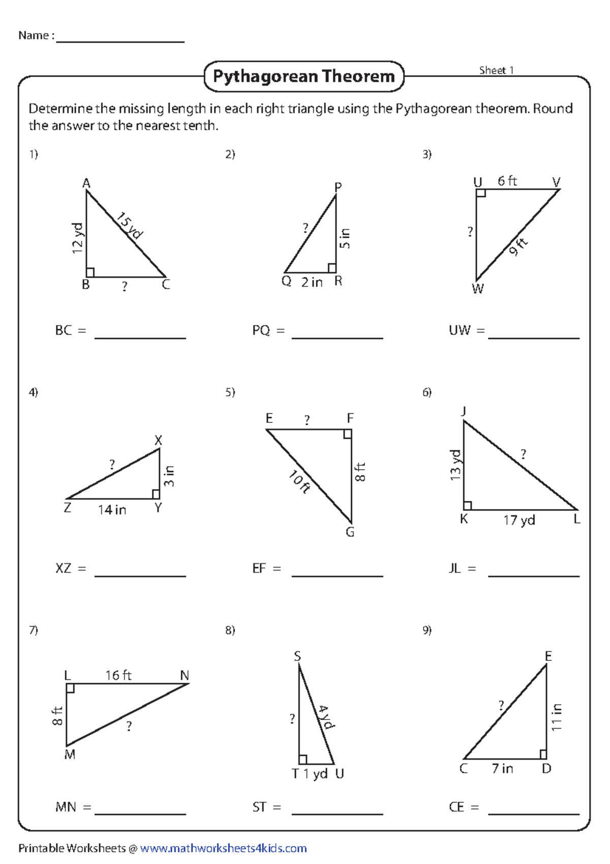 Right Angles And The Pythagorean Theorem Perkins School For The Worksheets Library
