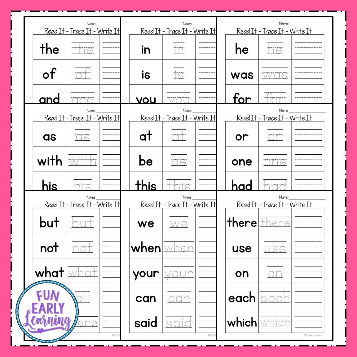 Read It Trace It Write It Fry S First 100 Sight Words Fun Early Learning Color By Sight Word Worksheet Free Printable Digital PDF