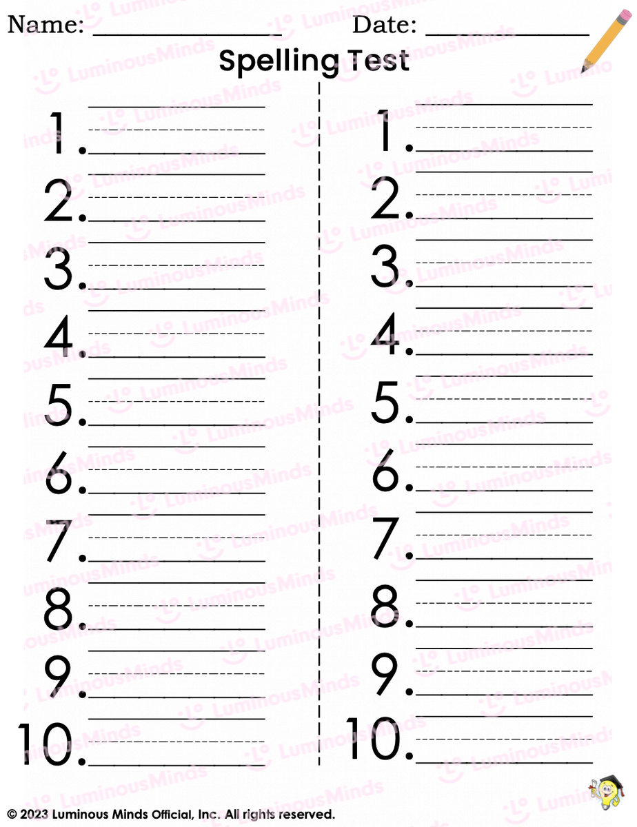 Reading Comprehension Worksheets Spelling Test Paper Templates Set 1