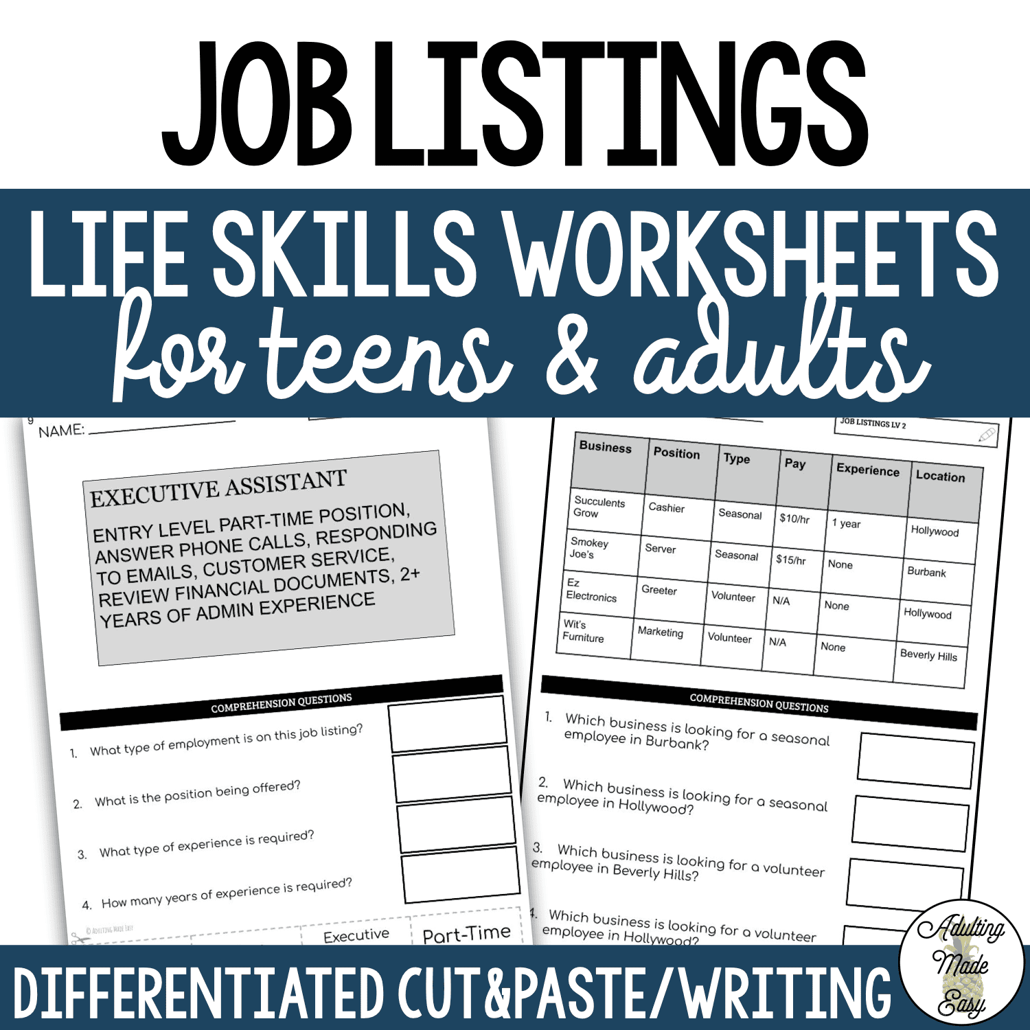 Reading Job Listings Worksheets