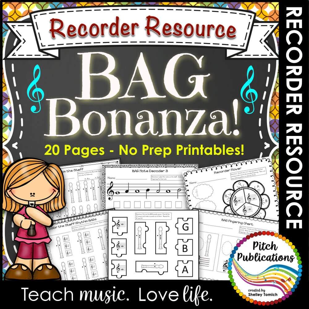 Recorder Resource BAG Bonanza 20 Page No Prep Worksheets
