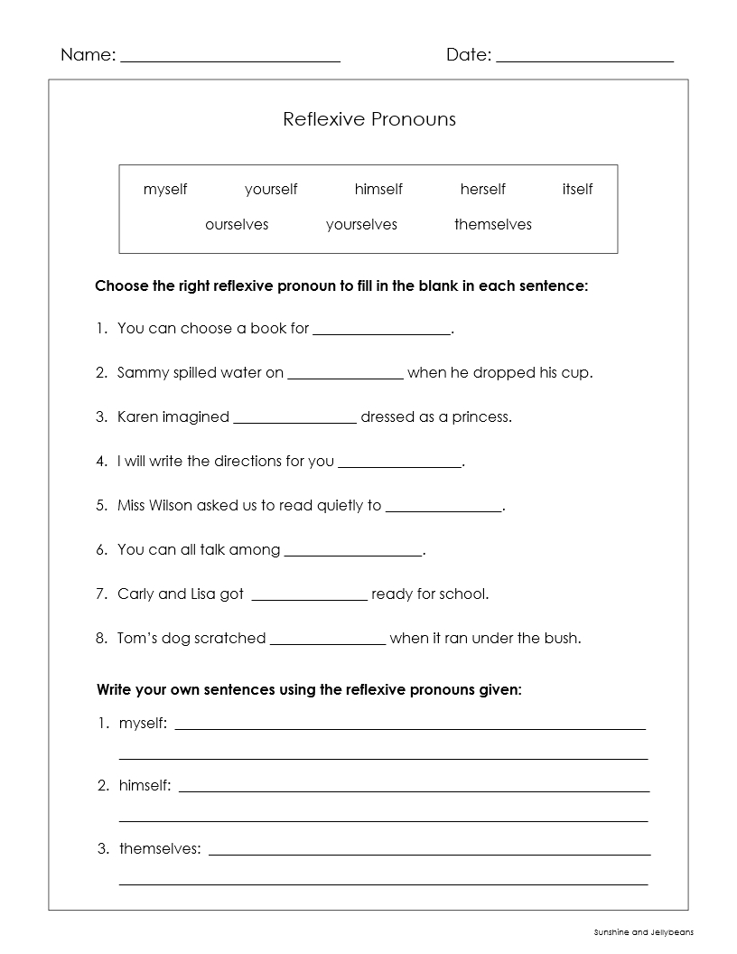 Reflexive Pronouns Recognizing And Using Them 3 Worksheets Grades 2 3 CCSS Made By Teachers
