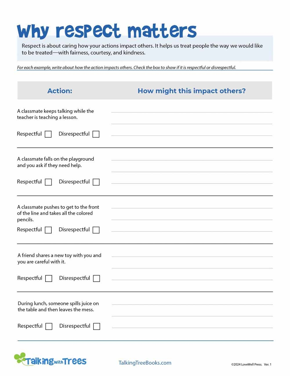 Showing Respect Worksheet